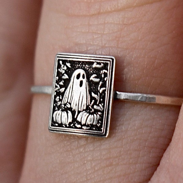 Sterling Silver Halloween Ghost Ring | Handmade Spooky Jewelry