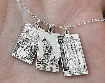 CHOOSE YOUR SPREAD: Dainty Tarot Card Sterling Silver Charm Necklace | Best Friend Birthday Gift | Celestial Mystic Tarot Card Necklace