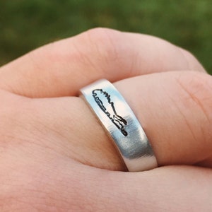 Hand Stamped Long Island Outline Ring | Adjustable Aluminum