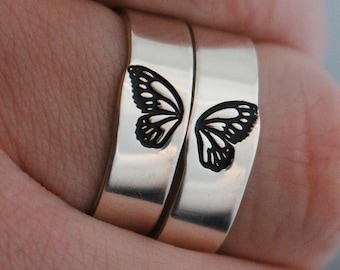 Matching Ring Butterfly Wings Thin Stacking Ring Set Matching