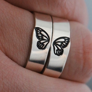 Matching 2 Ring Butterfly Wings Thin Stacking Ring Set | Matching Couple Rings | Pinky Promise | Best Friend Birthday Gifts | Valentine's