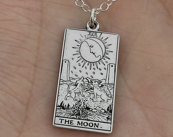 Sterlingzilveren maan tarotkaart ketting | Mystic Celestial-sieraden