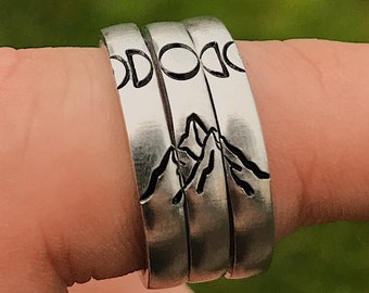 Best Friend Rings for 3 Mountain Moon Phase Ring Set Three