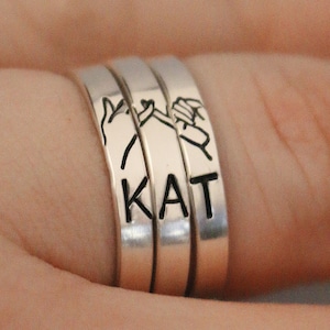 Best Friend Rings for 3 Custom Initials Pinky Swear Stacking Ring Set Promise Ring Set Best Friend Birthday Gift Dainty Silver Ring Etsy
