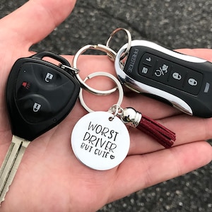Worst Driver, But Cute Keychain | Trucker Gift | Husband Gift | Sweet 16 Gift | Dad Gift | New Car Gift | Daughter Son Gift | New Driver