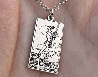 Page of Swords Tarot Card Necklace | Best Friend Birthday Gift | Tarot Card Necklace | Celestial Mystic Jewelry | Dainty Witch Necklace