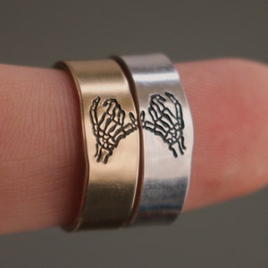 One Gold Filled, One Fine Silver Double Skeleton Pinky Swear Stacking Adjustable Ring Set | Best Friend Birthday Gift | Couples Rings