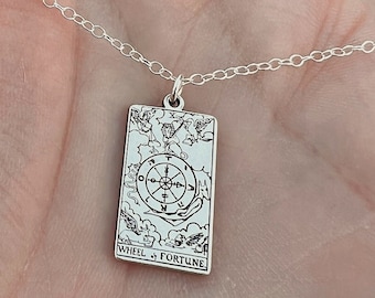 Wheel of Fortune Tarot Card Necklace | Sterling Silver Charm