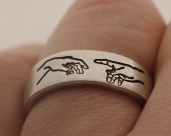 The Creation of Adam Ring | Hand Stamped Michaelangelo Jewelry