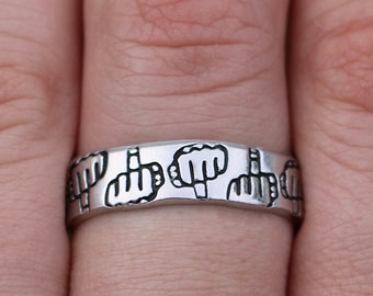 Anillo para el dedo medio grabado a mano / Incrustaciones de esmalte, joyería llamativa