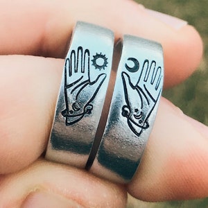 Hand Stamped Sun & Moon Ring Set | Friend Rings