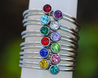 Mother's Birthstone Ring | Stainless Steel Stackable Mom Ring
