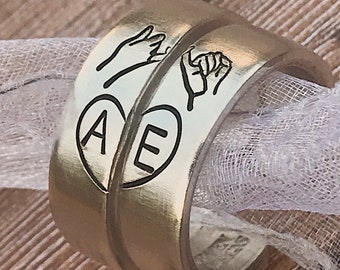 Friendship Rings | Matching 2 Ring Custom Initials Pinky Swear Heart Ring Set | Pinky Promise Ring | Best Friend Gift | Couples Rings