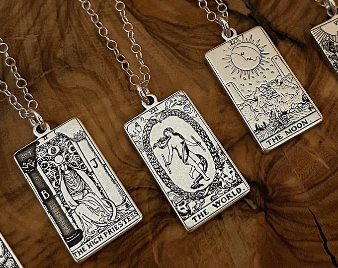 22 CARDS: Sterling Silver Tarot Card Necklace | Dainty Mystic Charm Jewelry