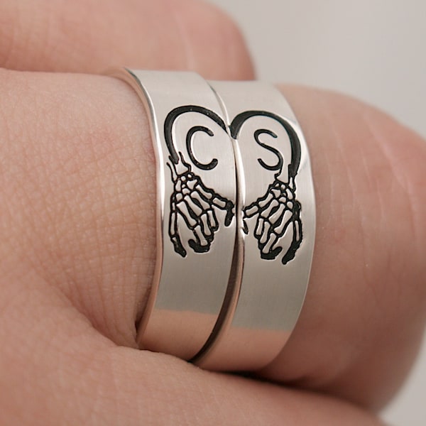 Skeleton Pinky Promise Couple Ring | Friendship Rings | Matching Ring Set | Custom Pinky Swear Initial Ring Set | Best Friend Rings Gift