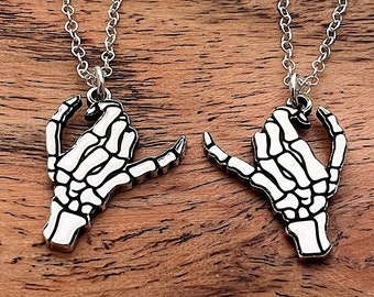 Matching 2 Necklace Double Skeleton Pinky Swear Set | Best Friend Birthday Gift | Pinky Swear Couples Jewelry | Halloween Jewelry