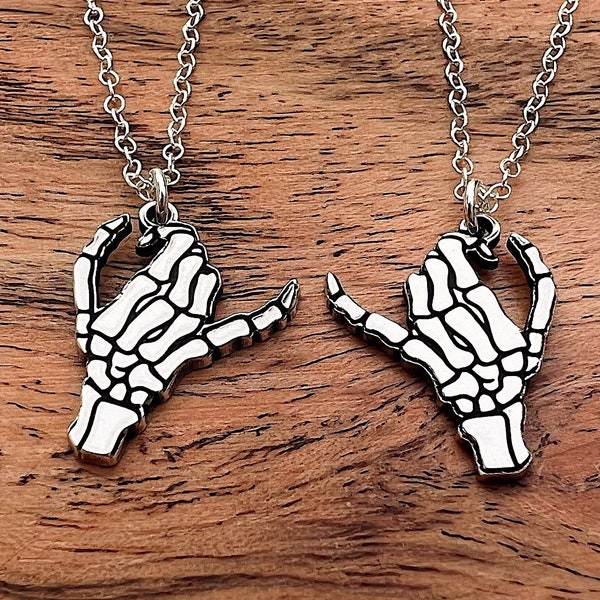 Sterling Silver Double Skeleton Pinky Swear Necklace Set | Friendship Jewelry