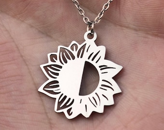 PROESS Collana In Argento 925 Con Ciondolo Girasole E Luna - Regalo Per Donne E Ragazze - 3