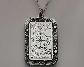 Wheel of Fortune Tarot Card Necklace | Sterling Silver Celestial Jewelry