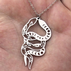 Mondphasen Schlange Halskette | Beste Freundin Geburtstagsgeschenk | Wicca Halskette | Süßer heidnischer Schmuck | Einzigartige Hexe Halskette | Halloween Schmuck
