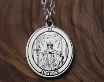 Sterling Silver Justice Tarot Card Necklace | Mystical Amulet