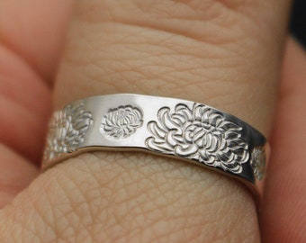 Handmade Chrysanthemum Sterling Silver Ring | November Birth Flower
