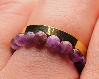 Amethyst Ring | Beaded Crystal Healing Ring | Best Friend Birthday Gift | Raw Gemstone Ring | Genuine Amethyst Ring | Amethyst Jewelry
