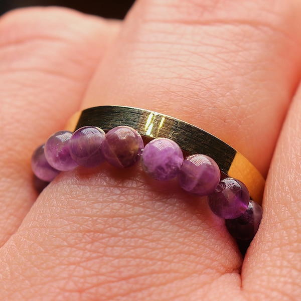 Amethyst Ring | Beaded Crystal Healing Ring | Best Friend Birthday Gift | Raw Gemstone Ring | Genuine Amethyst Ring | Amethyst Jewelry