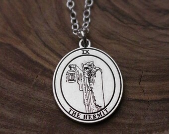 Round The Hermit Tarot Card Necklace | Best Friend Birthday Gift | Tarot Card Necklace | Celestial Mystical Amulet | Dainty Witch Necklace