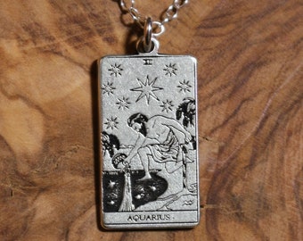 Aquarius Tarot Card Necklace | Sterling Silver Zodiac Jewelry