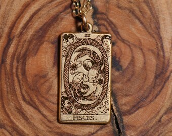 Gold Filled Pisces Tarot Card Necklace | Celestial Zodiac Jewelry