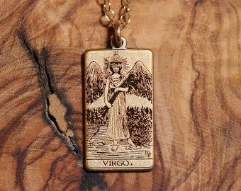 Virgo Tarot Card Necklace | Gold Filled Charm, Zodiac Jewelry