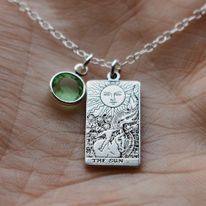Sterling Silver Tarot Card Necklace: Birthstone Charm, Celestial Jewelry