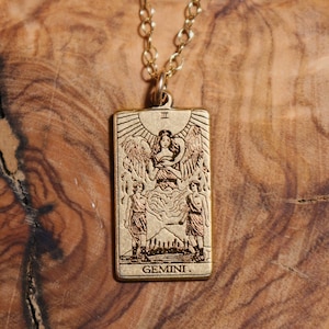Gemini The Lovers | Tarot Card Inspired Zodiac Necklace | Best Friend Gift | The Lovers Tarot Card Necklace | Celestial Mystic Gold Jewelry