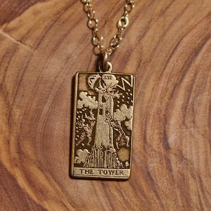 The Tower Gold Tarot Card Necklace | Best Friend Birthday Gift | Tower Tarot Card | Celestial Mystic Jewelry | Witch Necklace | Gold Tarot