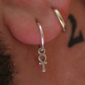 Ankh Hoop Ohrring - Sterling Silber | Beste Freundin Geburtstagsgeschenk | Nofretete Ägyptische Anch | Kraft des Lebens Symbol | Schutz Ankh Schmuck