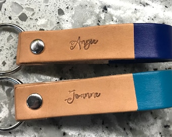 Custom Name Leather Keychain: Personalized Anniversary Gift, Hand Stamped