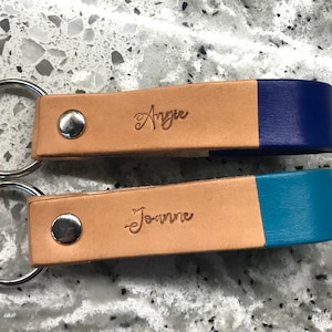 16 COLORS: Custom Color Personalized Name or Word Leather Keychain | Personalized Anniversary Wedding Keychain | Coordinates Custom Keychain