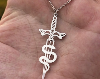 Snake Sword Necklace | Stainless Steel Charm, Pagan Jewelry
