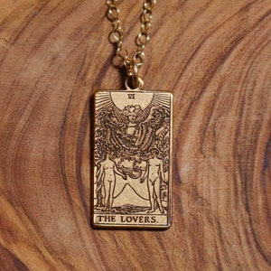 The Lovers Gold Tarot Card Necklace | Best Friend Birthday Gift | Lovers Tarot Card | Celestial Mystic Jewelry | Witch Necklace | Gold Tarot