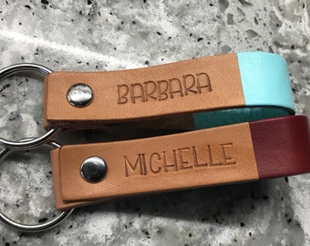 Personalized Leather Keychain: Custom Name, Anniversary Gift