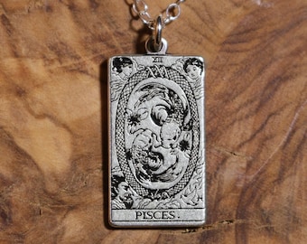 Pisces Tarot Card Sterling Silver Necklace | Zodiac Jewelry