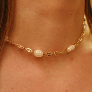 Marina Gold Choker Necklace | Gold Filled Pearl Choker | Best Friend Birthday Gift | Everyday Gold Necklace | Pearl Choker Necklace