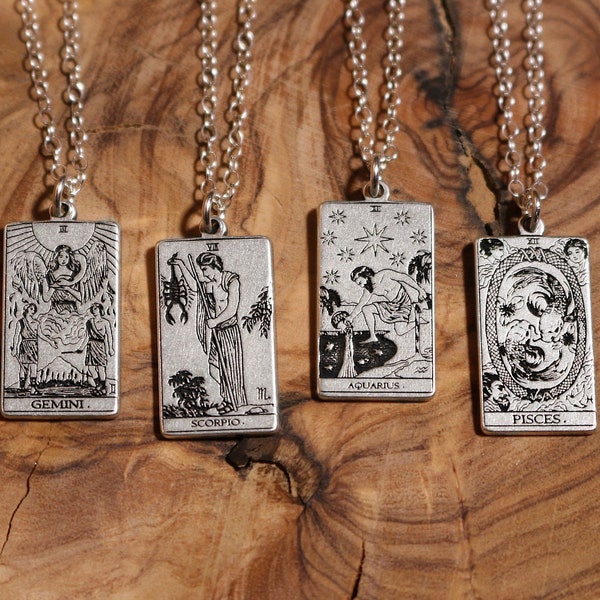 12 ZODIACS: Tarot Card Inspired Zodiac Necklace | Best Friend Gift | Tarot Card Necklace | Celestial Mystic Jewelry | Occult Necklace