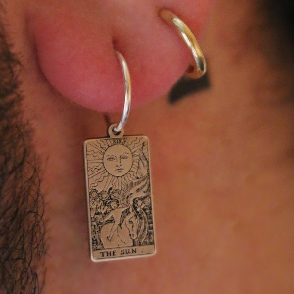 Dainty Sterling Silver Tarot Card Hoop Earrings: Major Arcana