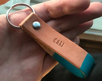 Custom Stamped Leather Keychain: Personalized Name, Anniversary Gift