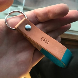 16 COLORS: Custom Color Personalized Name or Word Leather Keychain | Personalized Anniversary Wedding Keychain | Coordinates Custom Keychain