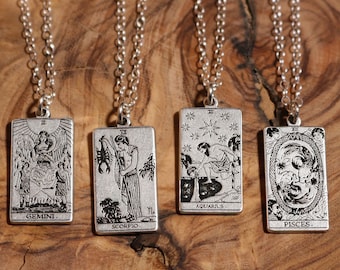 Zodiac Tarot Card Necklace: Sterling Silver Celestial Jewelry