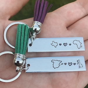 52 STATEN (dc & pr), 11 LANDEN Langeafstandsrelatie Staat Sleutelhanger (1) | Afstand paar sleutelhanger | Afstand beste vriend cadeau
