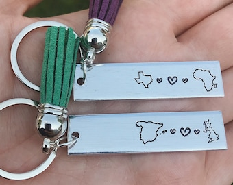 52 STATES (dc & pr), 11 COUNTRIES Long Distance Relationship State Keychain (1) | Distance Couple Keychain | Distance Best Friend Gift